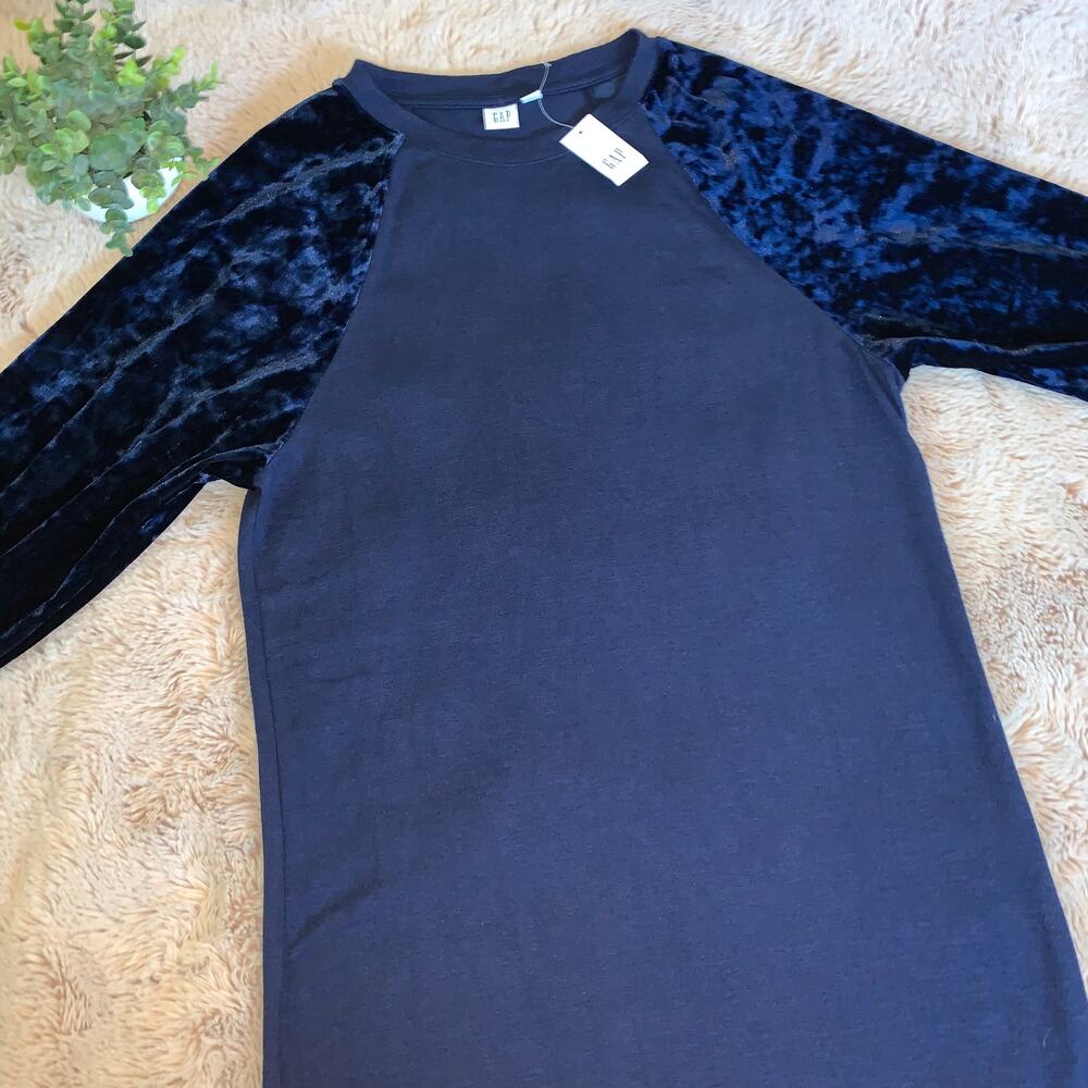 NWT GAP Dark Navy Blue Softspun Velvet Raglan Long Sleeve Dress Small